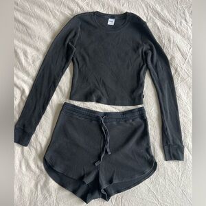 TNA Black Waffle Knit Lounge Set
